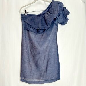 Beulah mini dress one shoulder blue size small ruffles party holiday cocktail